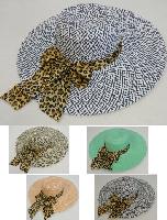Ladies Large-Brim Fashion Hat [Two-Tone Woven with Cheetah Bow]